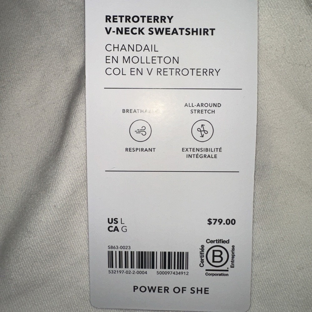 Athleta Women's Pullover V-Neck Cream Sport Vest Sweatshirt Large Retroterry NWT - Picture 4 of 10